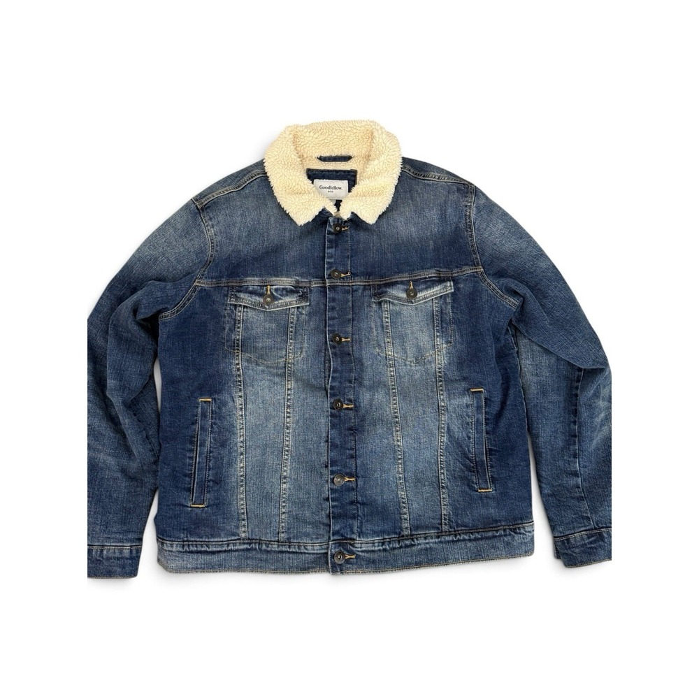 GOODFELLOW Mens Sherpa Lined Denim Jean Jacket XL Trucker Chore Streetwear Blue